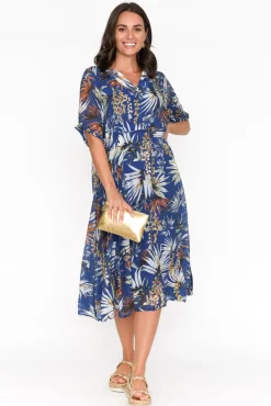 Cotton Dresses<Indigo Designs Raiden Blue Tropical Dress