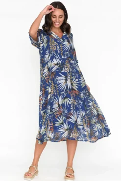 Cotton Dresses<Indigo Designs Raiden Blue Tropical Dress