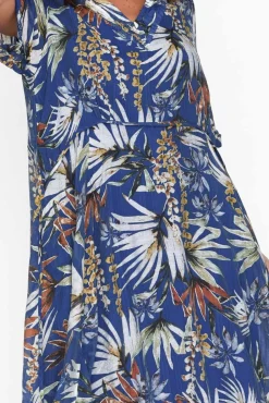 Cotton Dresses<Indigo Designs Raiden Blue Tropical Dress