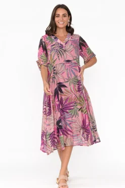 Cotton Dresses<Indigo Designs Raiden Pink Tropical Dress