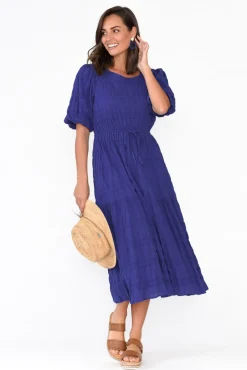 Midi Dresses<Cali and Co Rava Cobalt Cotton Tie Dress