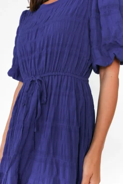 Midi Dresses<Cali and Co Rava Cobalt Cotton Tie Dress