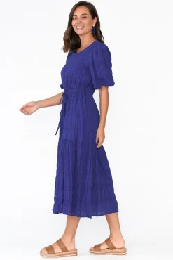 Midi Dresses<Cali and Co Rava Cobalt Cotton Tie Dress