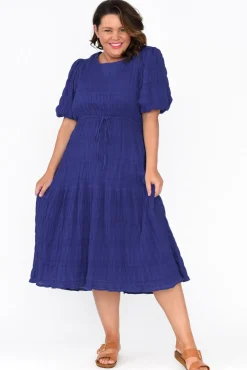 Midi Dresses<Cali and Co Rava Cobalt Cotton Tie Dress