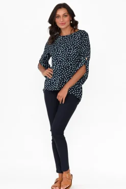 Sleeved Tops<Hourglass Raven Aqua Fleck Hi Lo Top