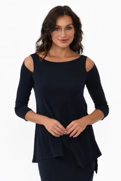 Sleeved Tops<Illium Ray Navy Cold Shoulder Top