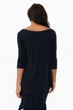 Sleeved Tops<Illium Ray Navy Cold Shoulder Top