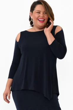 Sleeved Tops<Illium Ray Navy Cold Shoulder Top