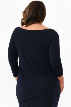 Sleeved Tops<Illium Ray Navy Cold Shoulder Top