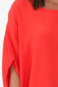 Tunic Tops<Boho Red Drape Top