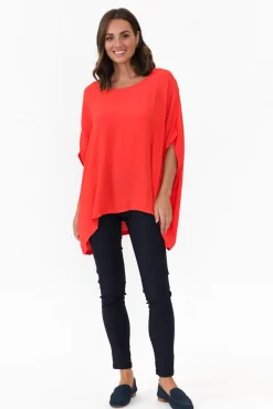 Tunic Tops<Boho Red Drape Top
