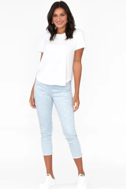 Pants<Cafe Latte Reed Blue Foil Spot Cotton Capri Pant