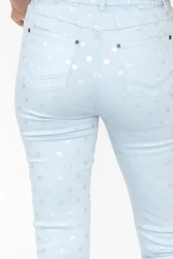 Pants<Cafe Latte Reed Blue Foil Spot Cotton Capri Pant