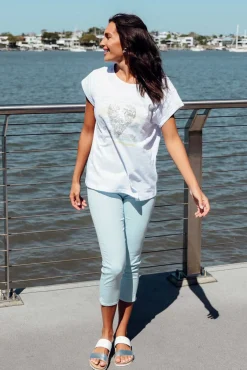 Pants<Cafe Latte Reed Blue Stretch Cotton Capri Pant