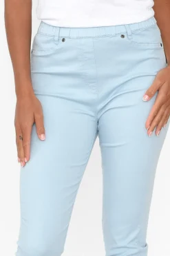 Pants<Cafe Latte Reed Blue Stretch Cotton Capri Pant