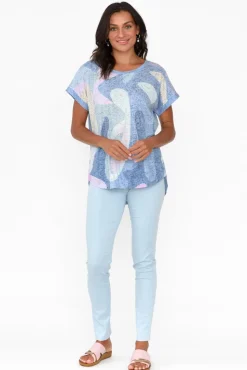 Pants<Cafe Latte Reed Blue Stretch Cotton Pant