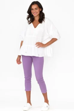 Pants<Cafe Latte Reed Lilac Stretch Cotton Capri Pant