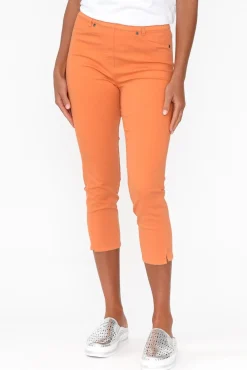 Pants<Cafe Latte Reed Orange Stretch Cotton Capri Pant