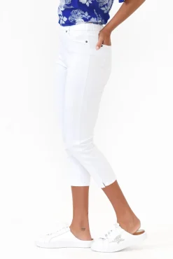 Pants<Cafe Latte Reed White Stretch Cotton Capri Pant
