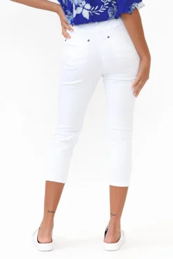 Pants<Cafe Latte Reed White Stretch Cotton Capri Pant