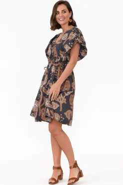 Cotton Dresses<POL Reina Navy Reef Cotton Drawstring Dress