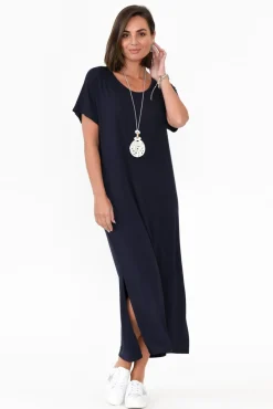 Bamboo Dresses<Bamboo Villa Remy Navy Bamboo Maxi Dress