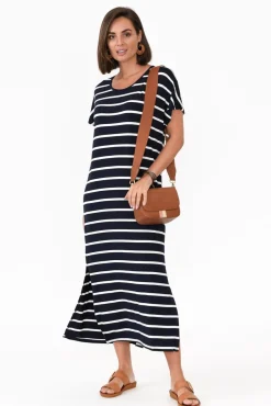 Bamboo Dresses<Bamboo Villa Remy Navy Stripe Bamboo Maxi Dress