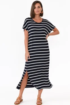 Bamboo Dresses<Bamboo Villa Remy Navy Stripe Bamboo Maxi Dress
