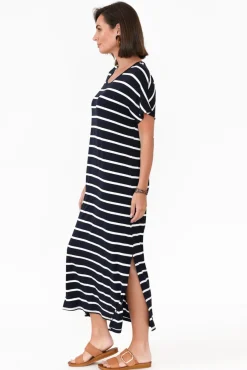 Bamboo Dresses<Bamboo Villa Remy Navy Stripe Bamboo Maxi Dress