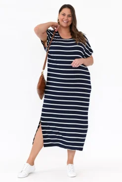 Bamboo Dresses<Bamboo Villa Remy Navy Stripe Bamboo Maxi Dress