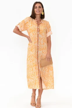 Linen Dresses<Fabuler Retro Orange Zebra Linen Shirt Dress
