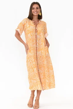 Linen Dresses<Fabuler Retro Orange Zebra Linen Shirt Dress