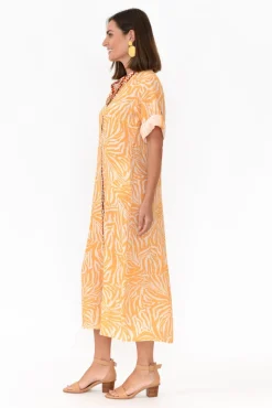 Linen Dresses<Fabuler Retro Orange Zebra Linen Shirt Dress