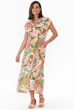 Cotton Dresses<Rosa Jojo Rhiannon Green Paisley Linen Cotton Dress