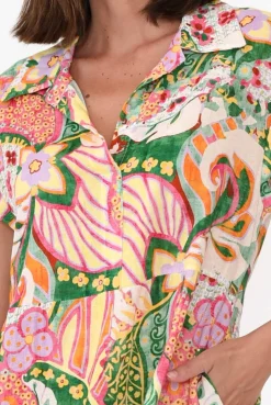 Cotton Dresses<Rosa Jojo Rhiannon Green Paisley Linen Cotton Dress