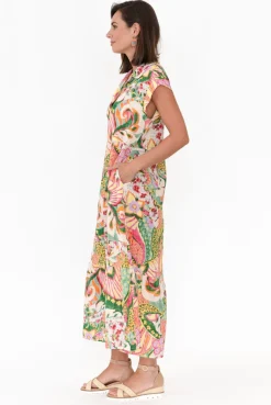 Cotton Dresses<Rosa Jojo Rhiannon Green Paisley Linen Cotton Dress