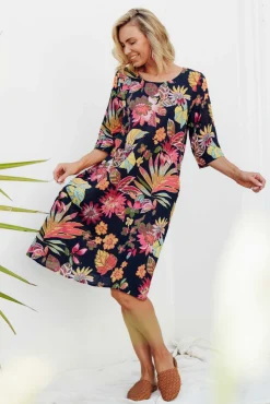 Below Knee Dresses<Willow Tree Richards Navy Bloom Linen Blend Dress