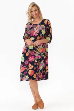 Below Knee Dresses<Willow Tree Richards Navy Bloom Linen Blend Dress