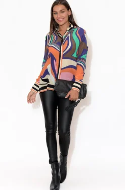 Shirts<Inoa Riley Cobalt Ripple Collared Silk Shirt