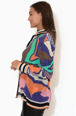 Shirts<Inoa Riley Cobalt Ripple Collared Silk Shirt