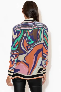 Shirts<Inoa Riley Cobalt Ripple Collared Silk Shirt