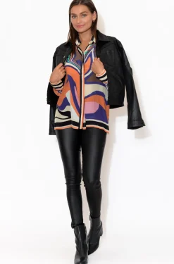 Shirts<Inoa Riley Cobalt Ripple Collared Silk Shirt