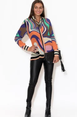 Shirts<Inoa Riley Cobalt Ripple Collared Silk Shirt