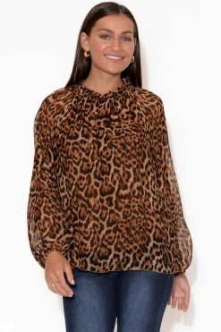 Sleeved Tops<La Strada Riley Leopard Silk Ruffle Top