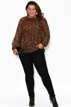 Sleeved Tops<La Strada Riley Leopard Silk Ruffle Top