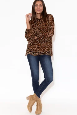 Sleeved Tops<La Strada Riley Leopard Silk Ruffle Top