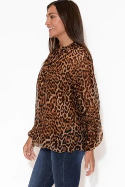 Sleeved Tops<La Strada Riley Leopard Silk Ruffle Top