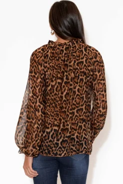 Sleeved Tops<La Strada Riley Leopard Silk Ruffle Top