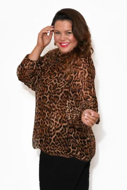 Sleeved Tops<La Strada Riley Leopard Silk Ruffle Top