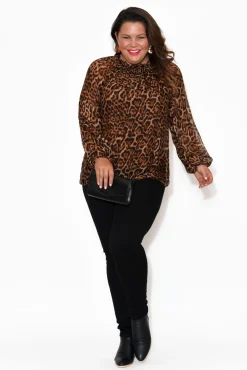 Sleeved Tops<La Strada Riley Leopard Silk Ruffle Top